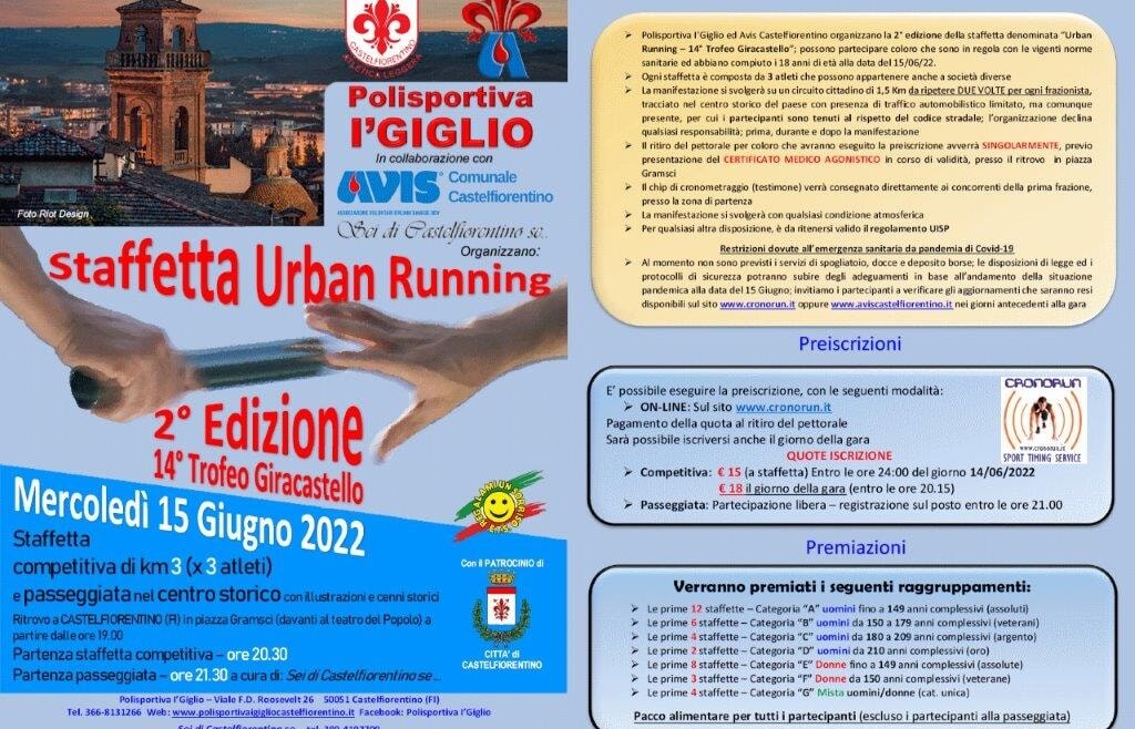 Urban Running, staffetta competitiva e “passeggiata storica” nel capoluogo di Castelfiorentino