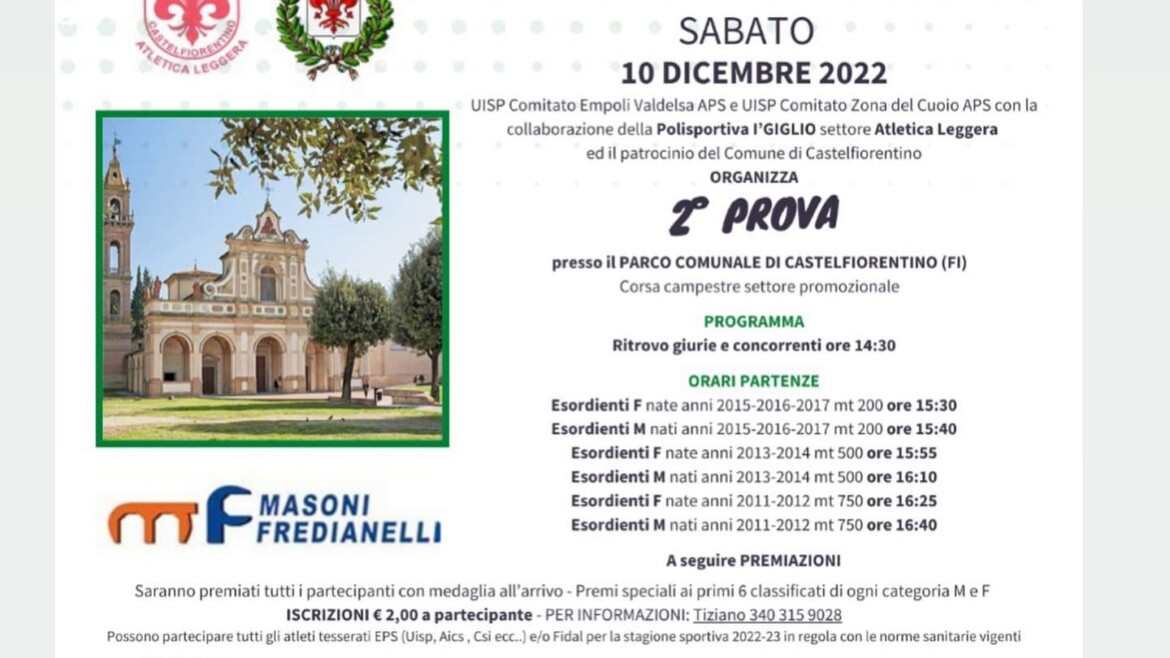A Castelfiorentino “corsa campestre” cat. esordienti (5-11 anni) valido per il Gran Prix Esordienti UISP