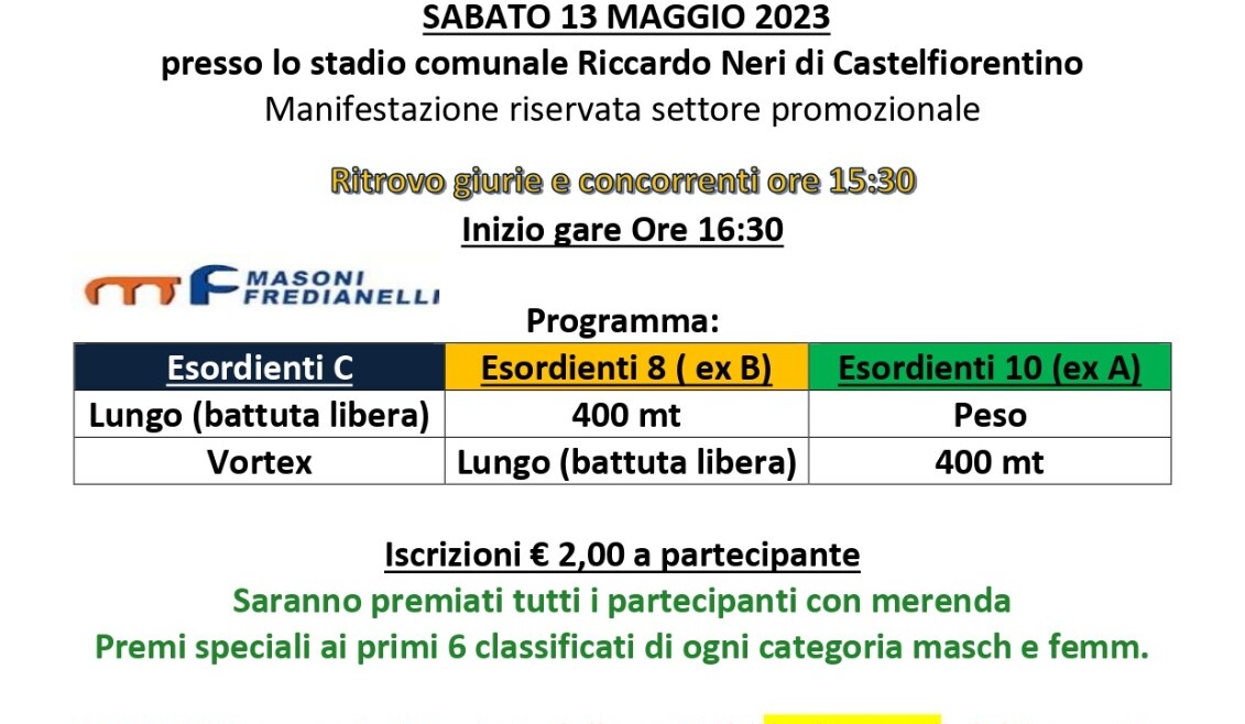 A Castelfiorentino il Gran Prix Atletica UISP cat. esordienti